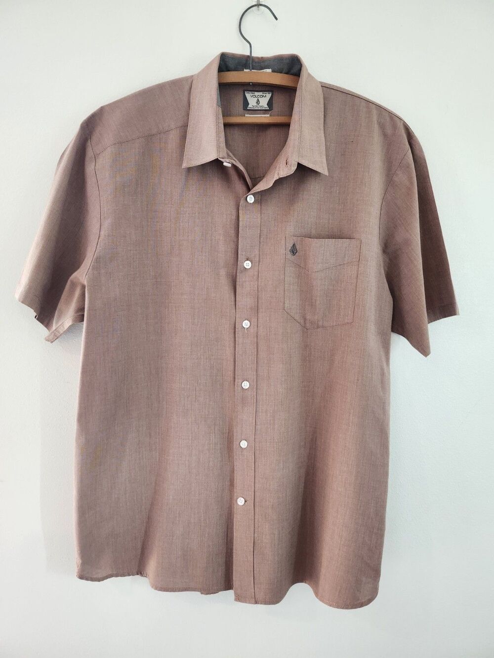 Volcom Skate Style Why Factor Short Sleeve Button Up Shirt Mens XL Brown/Taupe